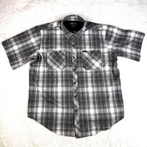 Orvis Short Sleeve Shirt Men's XXL 2XL Black White Gray‎ Plaid Classic Button